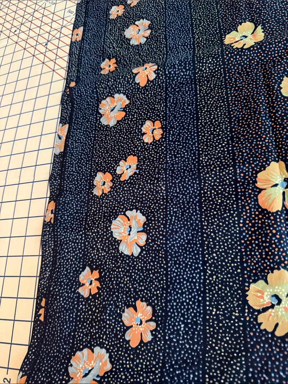 Vintage 1980s Floral Dot Stripe Fabric Navy Peach Blue 5 Yards x 44” Apparel
